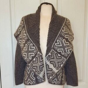 Skovhuus Danish Knit Beige / Cream Native Pattern Wide Cowl Open Sweater - S by